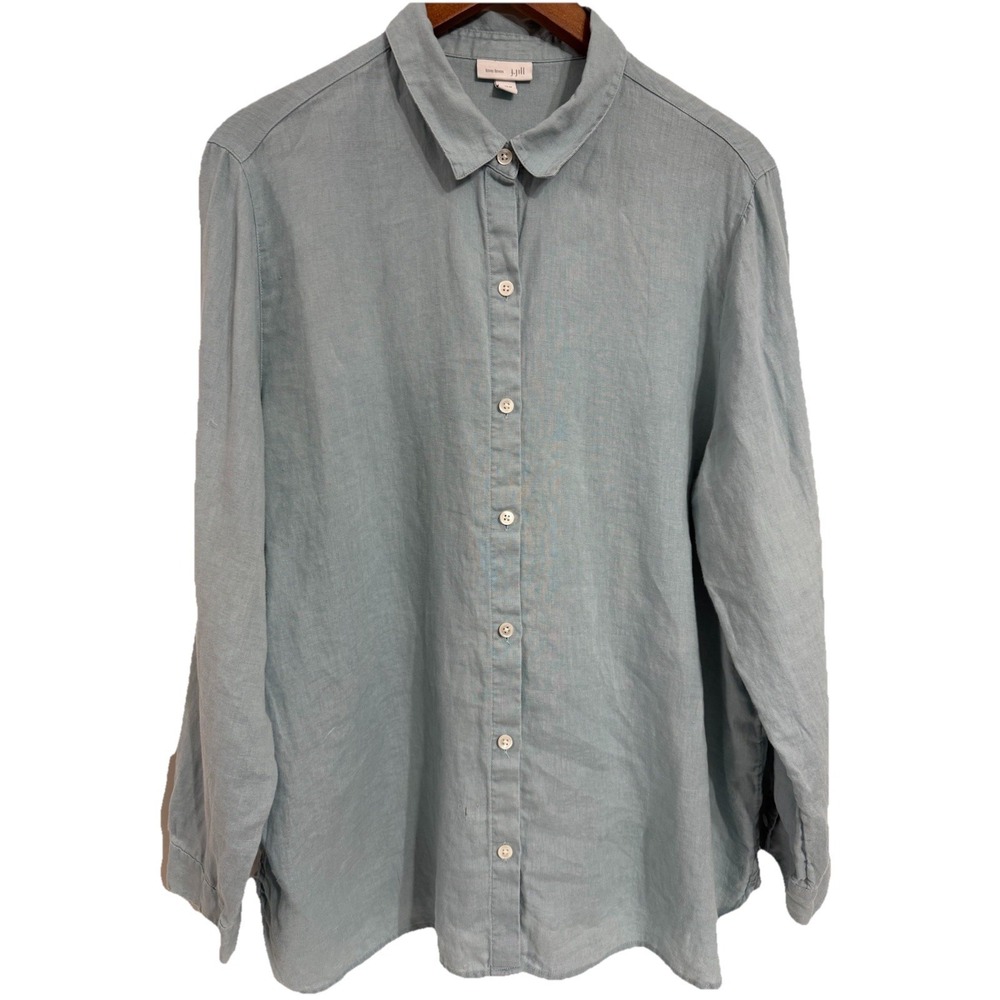 J Jill Love Linen Women's XL Button Up Shirt Dusty Blue Long Sleeve Shirt Top